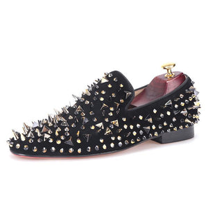 OneDrop Handmade Men Dress Shoes Suede Gold Black Rivet Spikes Party Wedding Prom Loafers OneDrop Handmade Men Dress Shoes Suede Gold Black Rivet Spikes Party Wedding Prom Loafers