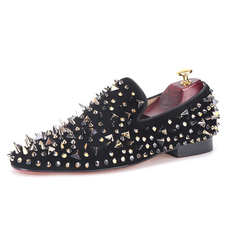 OneDrop Handmade Men Dress Shoes Suede Gold Black Rivet Spikes Party Wedding Prom Loafers Black / 14 OneDrop Handmade Men Dress Shoes Suede Gold Black Rivet Spikes Party Wedding Prom Loafers Black / 14