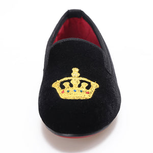 OneDrop Kid Velvet Gold Crown Embroidery Handmade Children Party Wedding And Prom Loafers