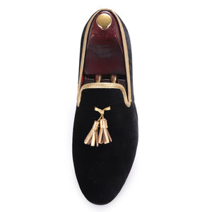 OneDrop Handmade Men Velvet Gold Tassel Gold Stitching Dress Shoes Prom Party Wedding Banquet Loafers