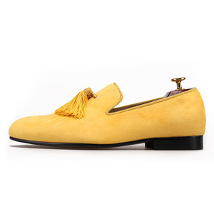 OneDrop Handmade Men Dress Shoes Velvet Party Wedding Prom Loafers Yellow