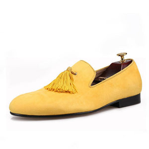 OneDrop Handmade Men Dress Shoes Velvet Party Wedding Prom Loafers Yellow
