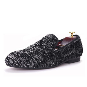 OneDrop Handmade Winter Lamb Wool Men Dress Shoes Fabric Party Prom Wedding Loafers