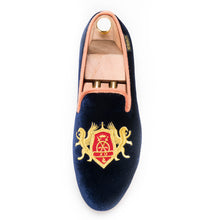 OneDrop Handmade Men Dress Shoes Refinement Embroidery Navy Upper Gold Outsole Velvet Wedding Party Prom Loafers