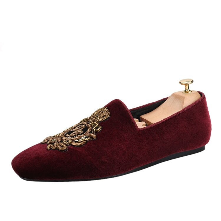 OneDrop Handmade Men Bungundy Velvet Wine Red DG Silk Embroidery Patches Slip-On Wedding Prom Banquet Party Loafers Wine Red / 16 OneDrop Handmade Men Bungundy Velvet Wine Red DG Silk Embroidery Patches Slip-On Wedding Prom Banquet Party Loafers Wine Red / 16