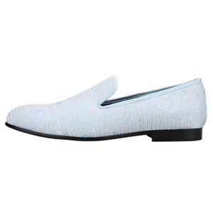 OneDrop Handmade Men Light SKY Blue Flower Print Fabric Wedding Prom Banquet Party Loafers