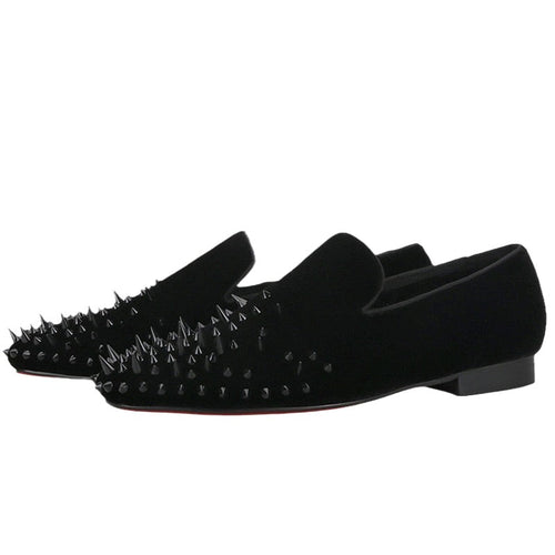 OneDrop Handmade Men Spikes Black Velvet Italian Design Slip-On Red Bottom Wedding Prom Banquet Party Loafers