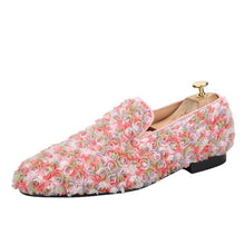 OneDrop Handmade Men Style Pink Flower Lace Wedding Prom Party Banquet Loafers
