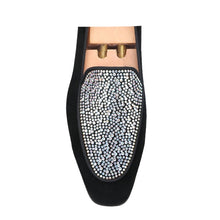 OneDrop Handmade Black Suede Men Austrian Real Crystals Luxury GZ Style Slip-On Wedding Prom Banquet Party Loafers Red Soles