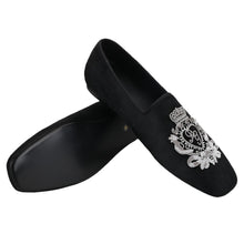 OneDrop Handmade Men Black Horsehair Sliver DG Embroidery Patches Royal Style Slip-On Wedding Prom Banquet Party Loafers