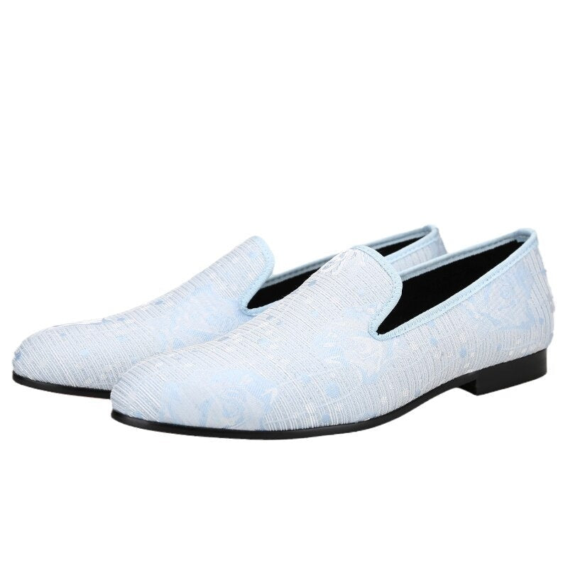 OneDrop Handmade Men Light SKY Blue Flower Print Fabric Wedding Prom Banquet Party Loafers SKY Blue / 6 OneDrop Handmade Men Light SKY Blue Flower Print Fabric Wedding Prom Banquet Party Loafers SKY Blue / 6