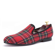 OneDrop Scotch Plaids Fabric Handmade Men Dress Shoes Wedding Party Banquet Prom Loafers