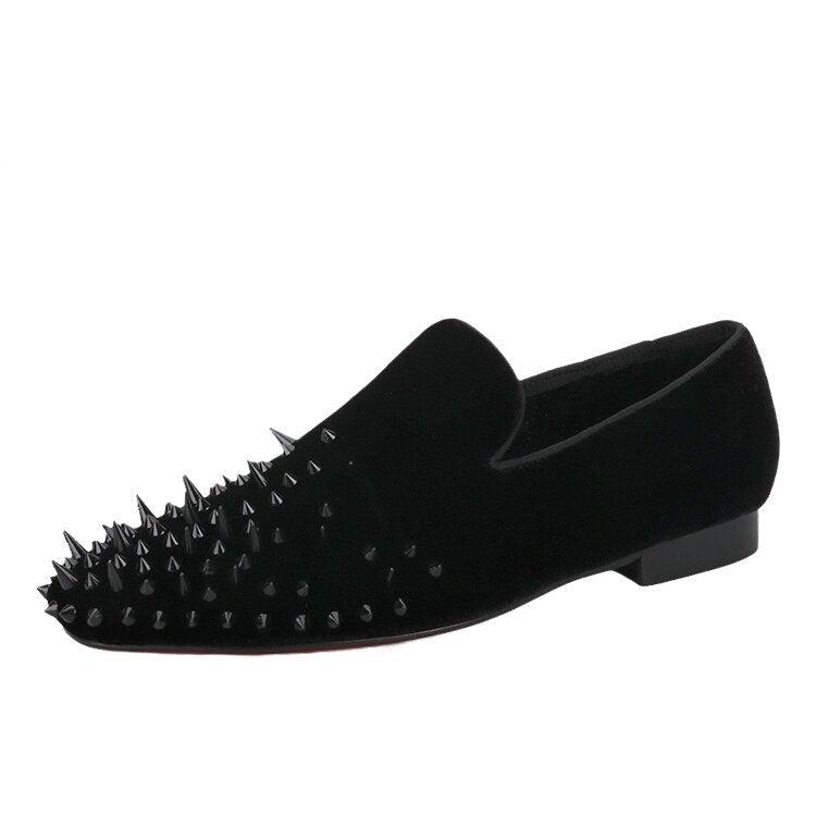 OneDrop Handmade Men Spikes Black Velvet Italian Design Slip-On Red Bottom Wedding Prom Banquet Party Loafers Black / 9.5 OneDrop Handmade Men Spikes Black Velvet Italian Design Slip-On Red Bottom Wedding Prom Banquet Party Loafers Black / 9.5