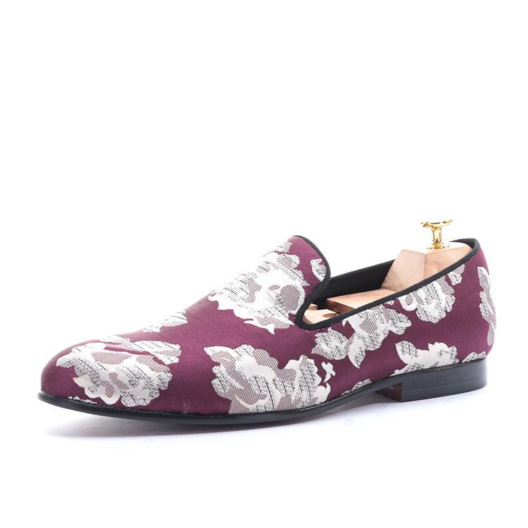 OneDrop Dress Shoes Purple Jacquard Fabric White Flowers Handmade Men Party Wedding Prom Loafers Multi / 11.5 OneDrop Dress Shoes Purple Jacquard Fabric White Flowers Handmade Men Party Wedding Prom Loafers Multi / 11.5